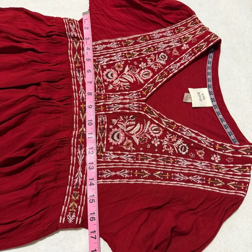 Knox Rose Embroidered V-neck Top Long Sleeves Boho Peasant Size Small Deep Red B - Picture 9 of 11